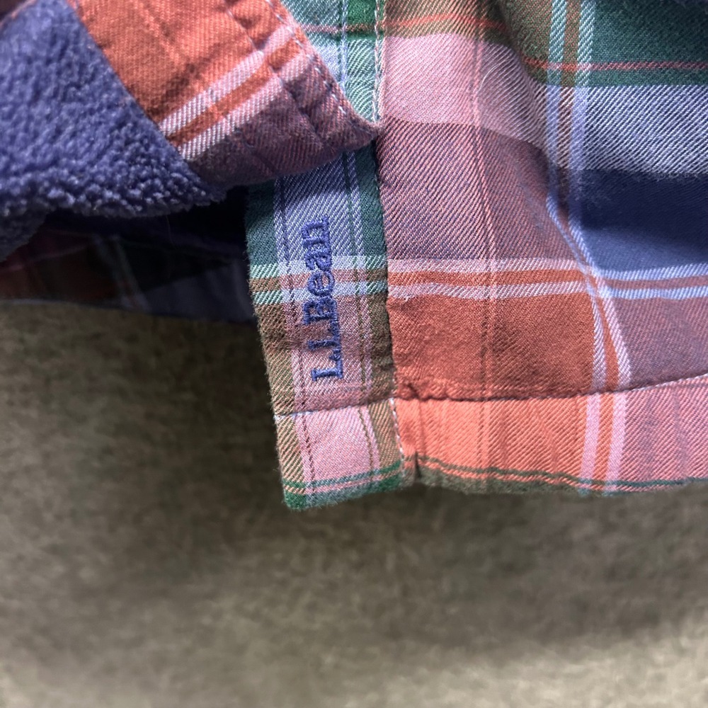 LL Bean Womens XS Fleece Lined Flannel Shirt Jacket Plaid Purple Pink 505597 - Picture 7 of 10